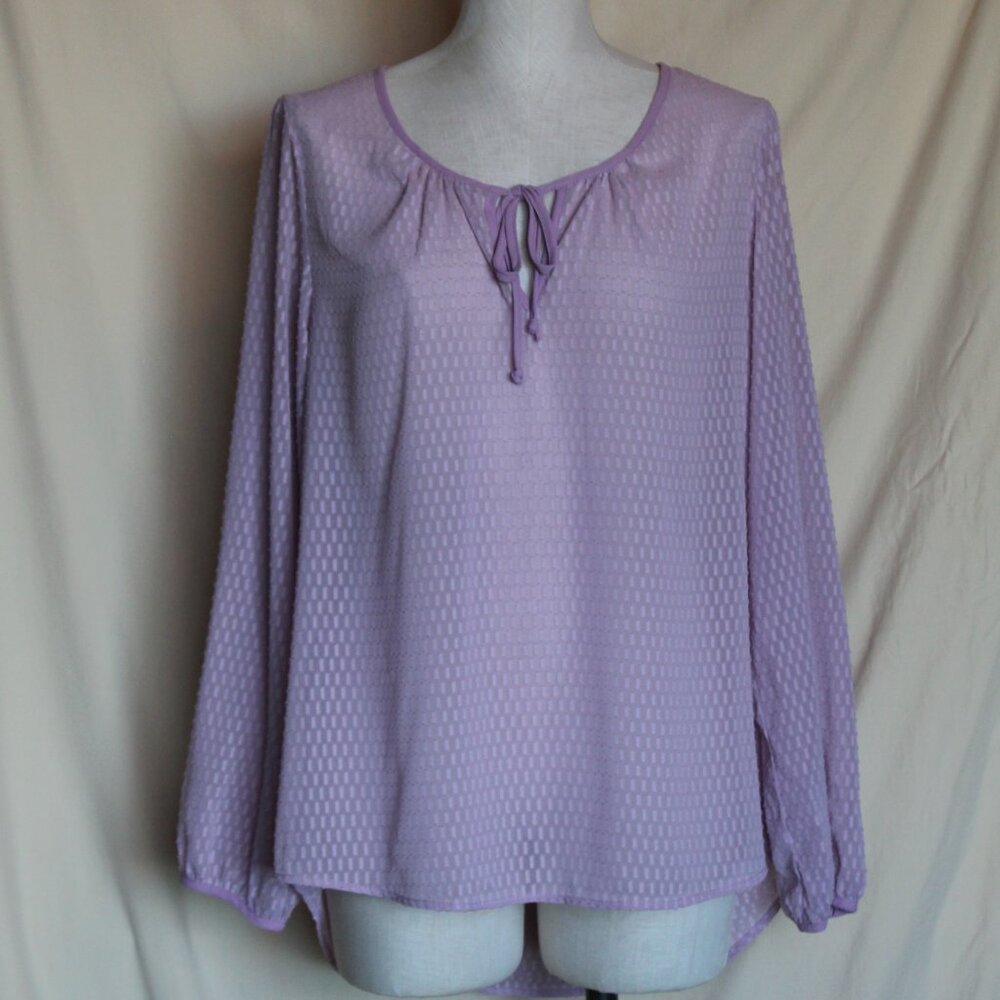Gibson Sheer Textured Pink Blouse w/Tie String